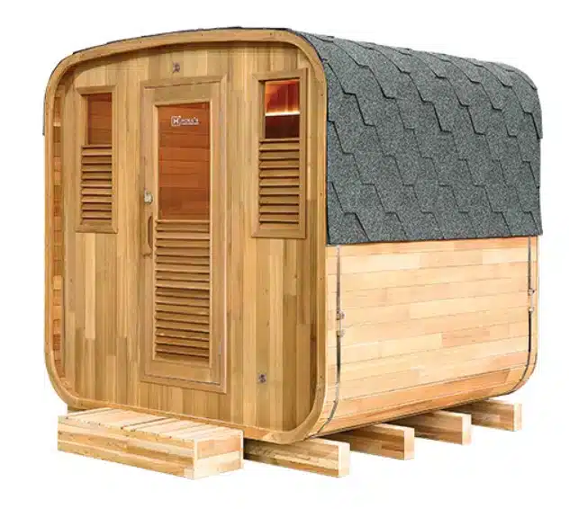 Sauna exterior Gaïa Nova 6 plazas (pack completo) 1 sauna-exterior-abeto-gaia-nova